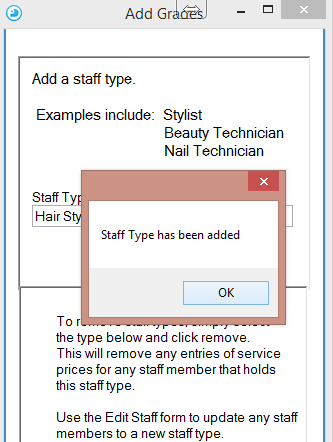 Salon Precision Staff Types Screen
