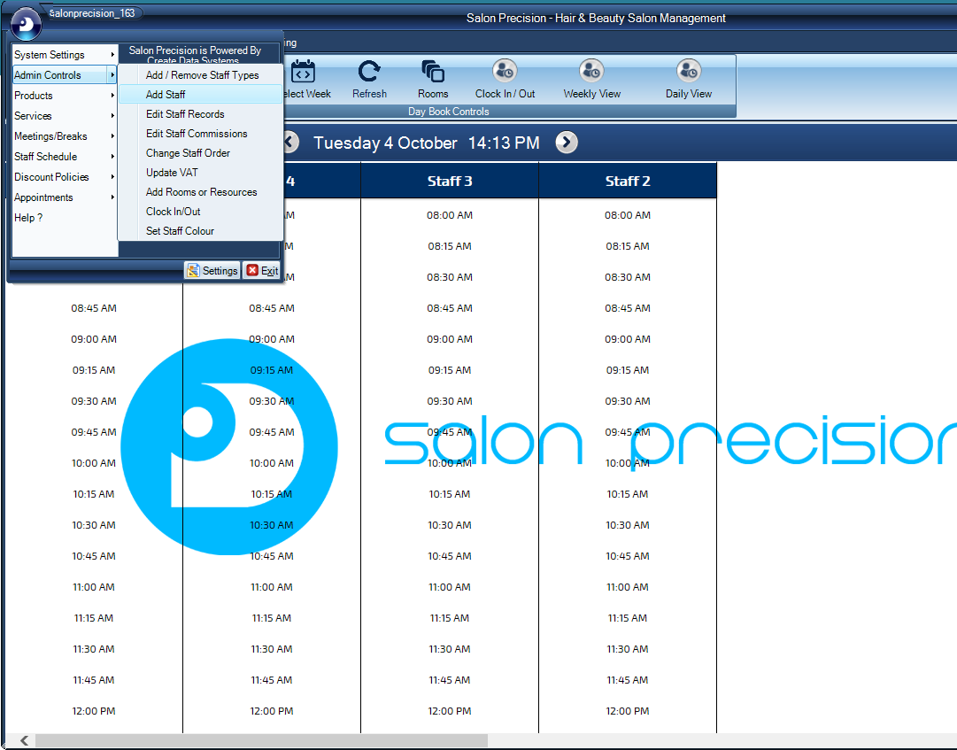 Salon Precision Add Staff Screen