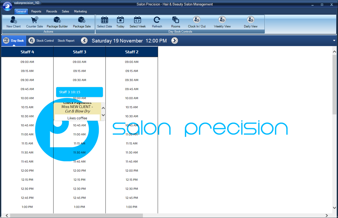 Salon Precision Staff Types Screen